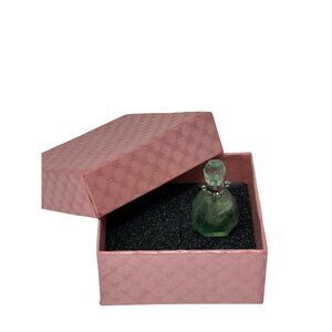 Decorative Green Glass Perfume Bottle with Stopper Original Pink Box Collectible